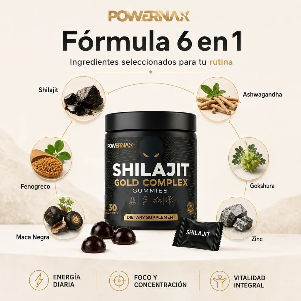 Shilajit Gold Complex en gomitas: fórmula 6 en 1 con sus ingredientes